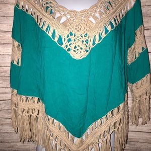 Dreamer boho off the shoulder knit top turquoise